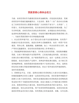 贷款营销心得体会范文 