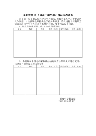 某某中学2013届高三学生学习情况问卷调查