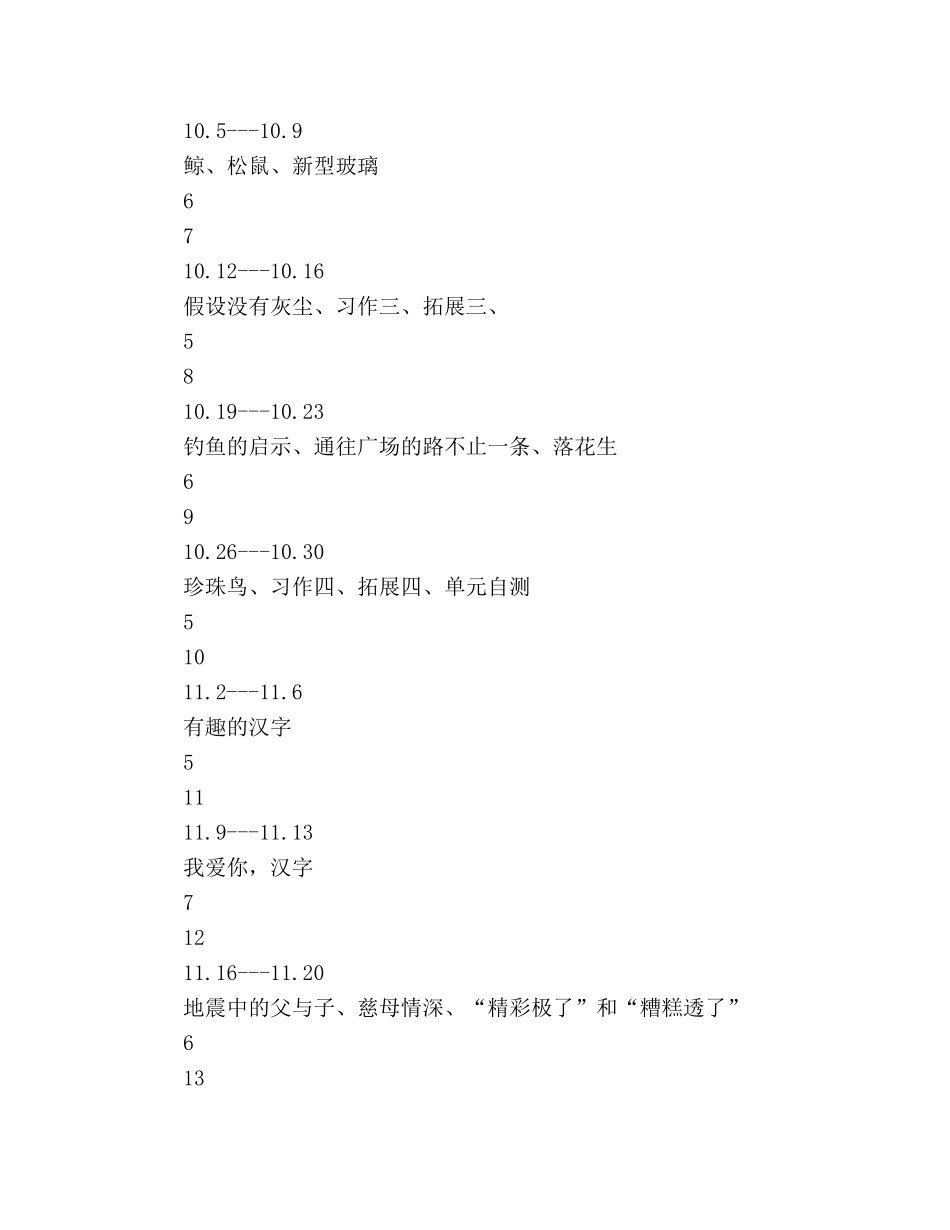教案【人教版小学语文第五册教学进度表】 _第2页
