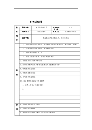 配协检验专员岗位说明书