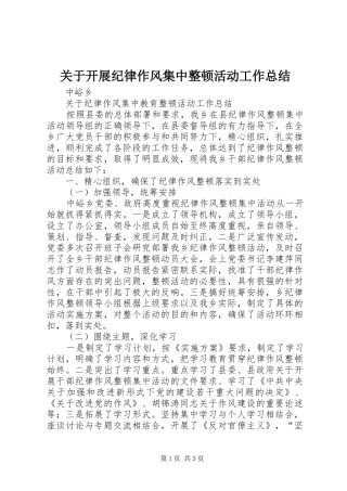 关于开展纪律作风集中整顿活动工作总结 