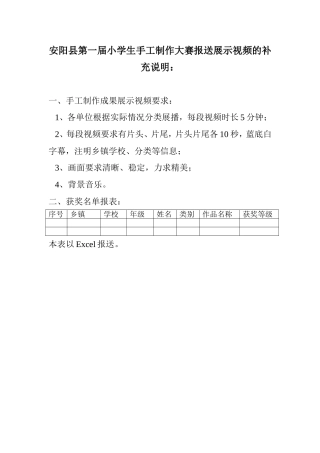 安阳县第一届小学生手工制作大赛报送展示视频的补充说明