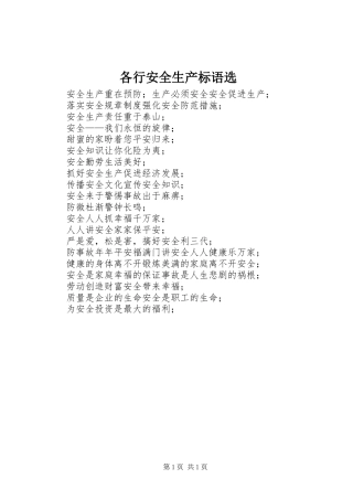 各行安全生产标语选