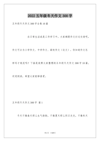 2024五年级冬天作文300字_2