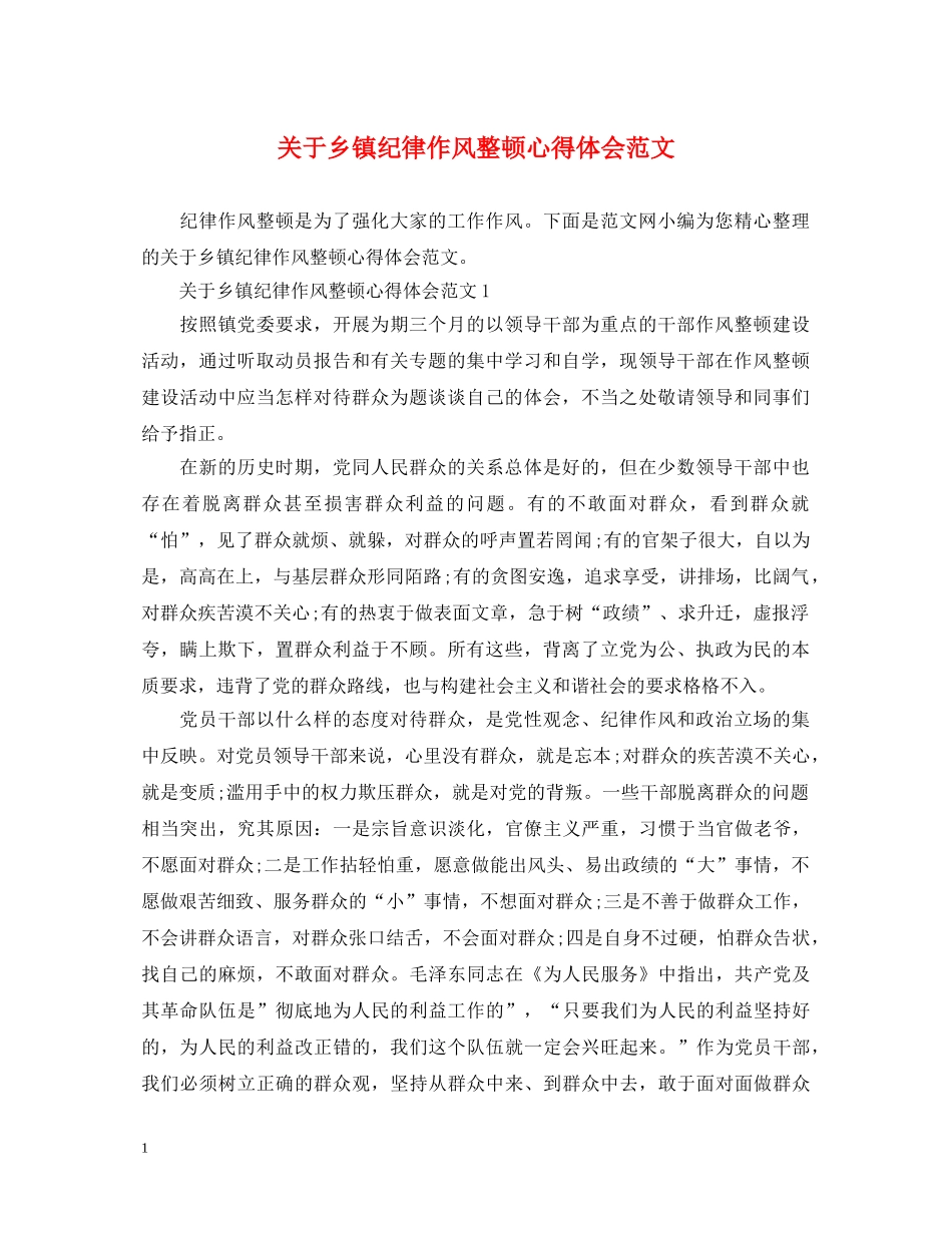 关于乡镇纪律作风整顿心得体会范文 _第1页