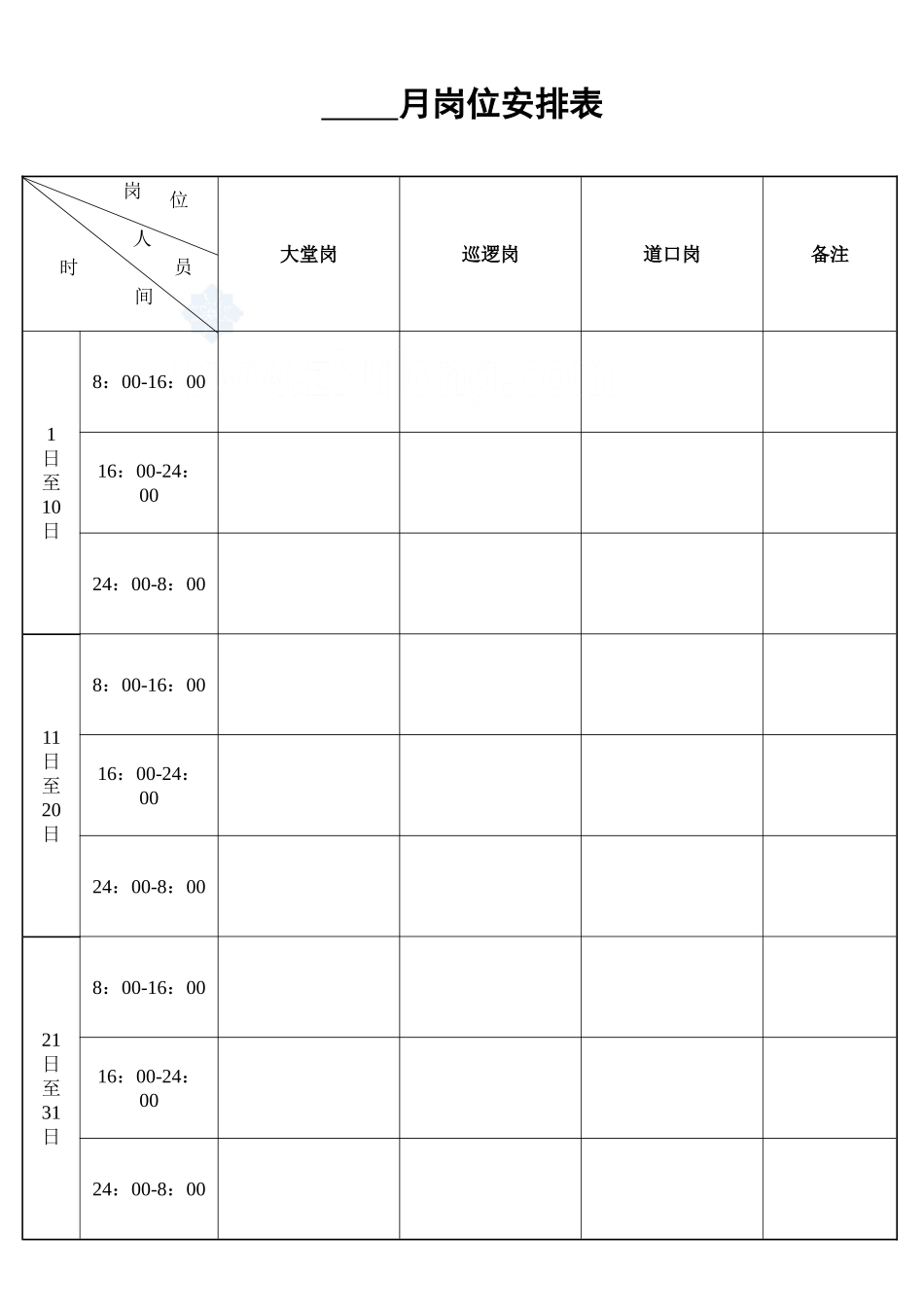 保安月岗位安排表_secret_第1页
