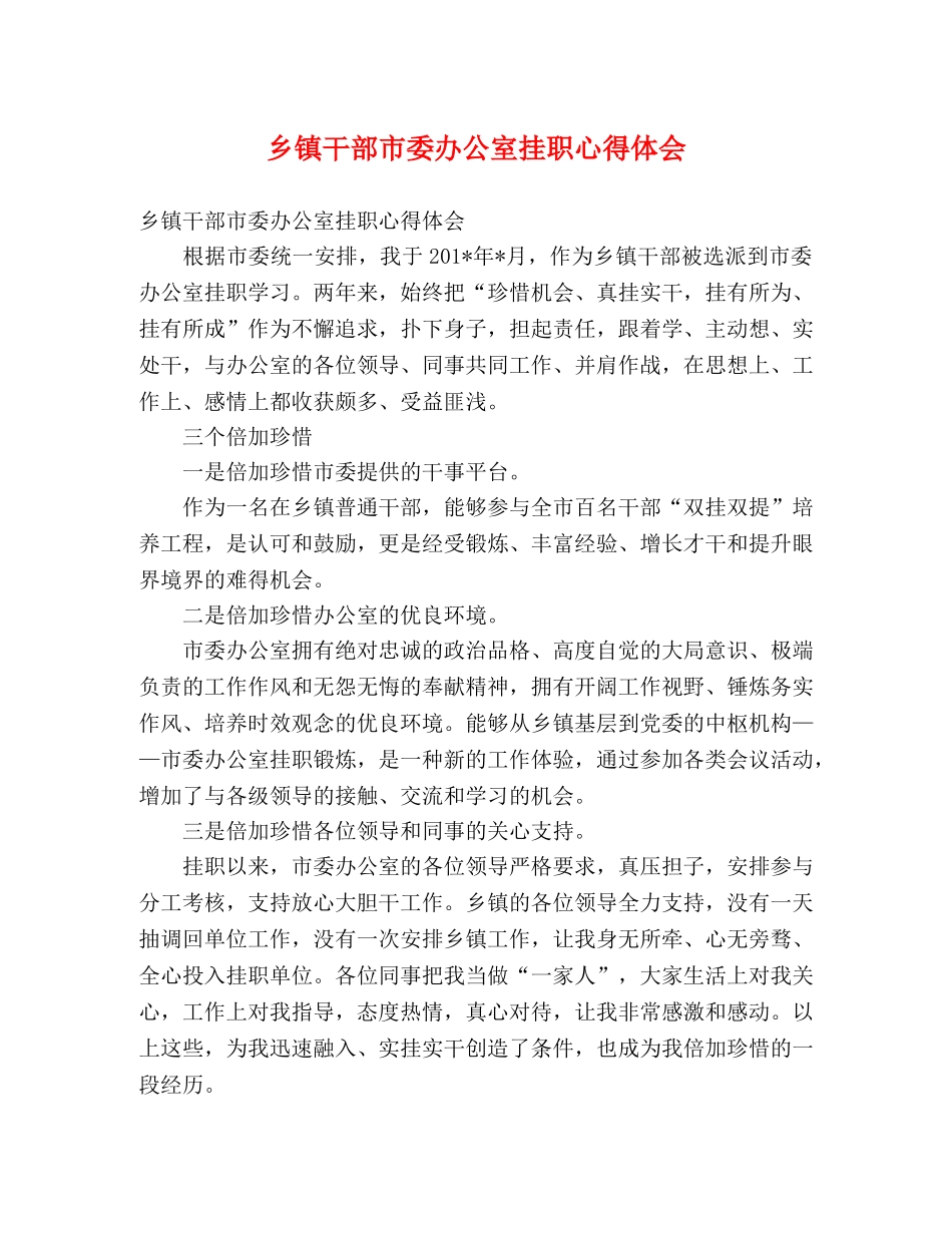 乡镇干部市委办公室挂职心得体会 _第1页