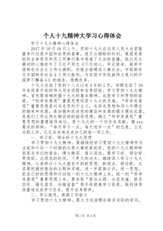 个人十九精神大学习体会心得