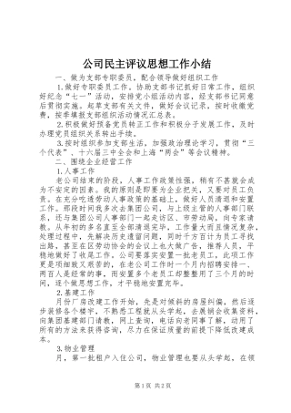 公司民主评议思想工作小结 