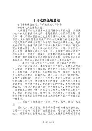 干部选拔任用总结 