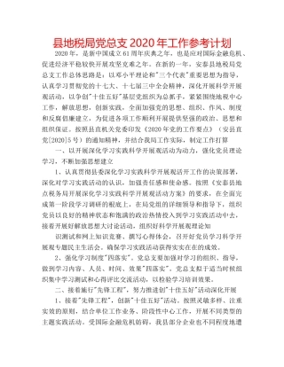 县地税局党总支2020年工作参考计划 