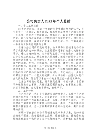 公司负责人20XX年个人总结