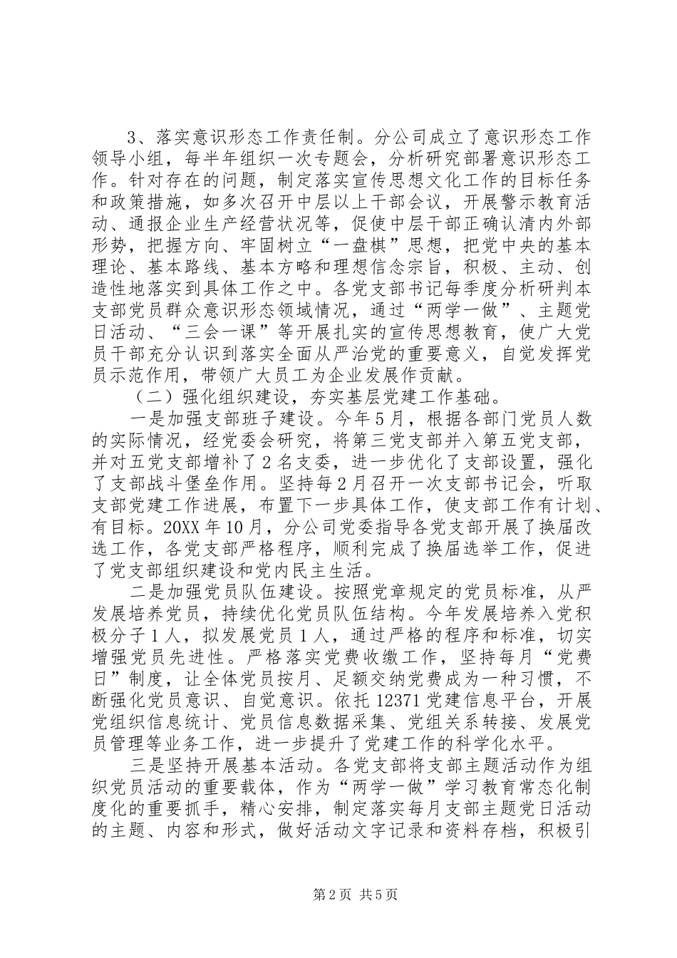 分公司党委202X年党建工作总结_第2页