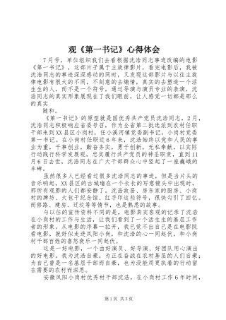 观《第一书记》体会心得