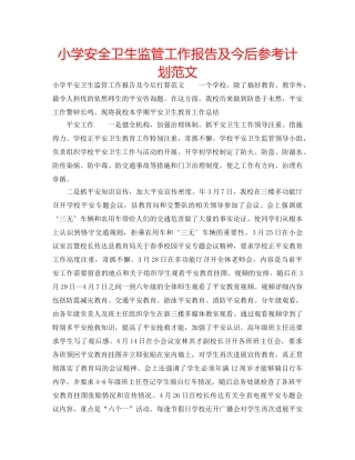 小学安全卫生监管工作报告及今后参考计划范文 
