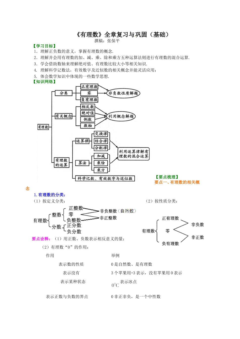 《有理数》全章复习与巩固（基础）知识讲解_第1页