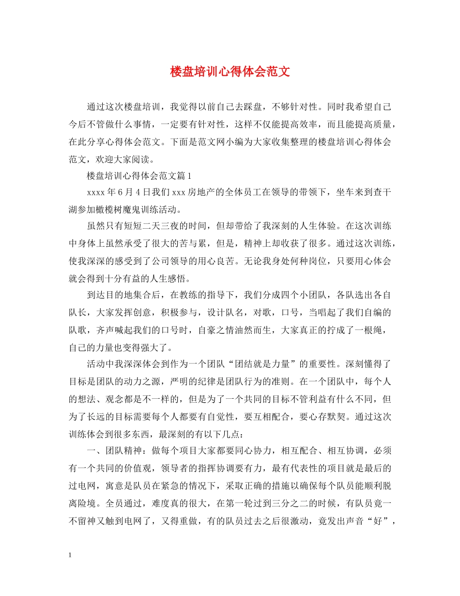 楼盘培训心得体会范文 _第1页