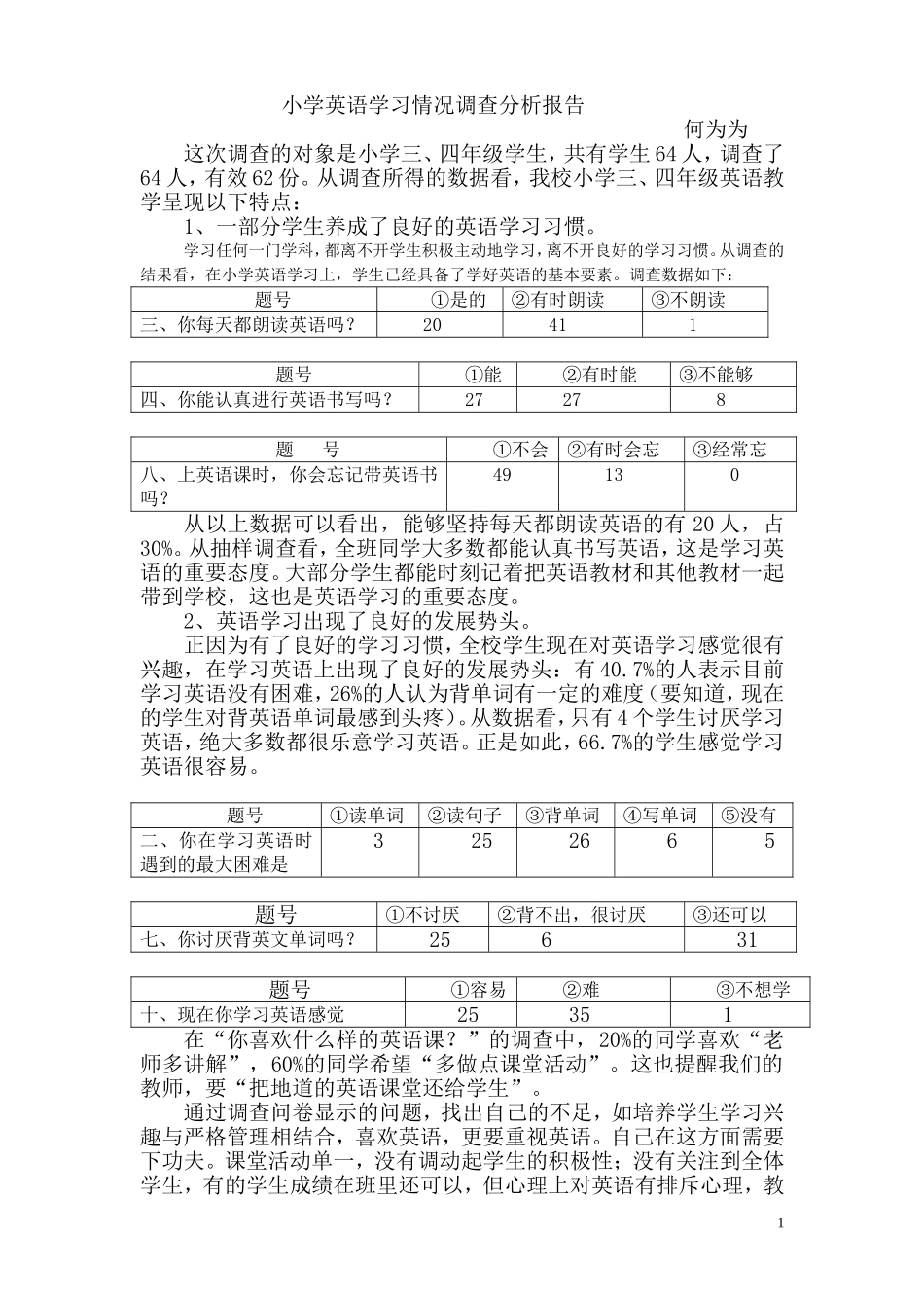 小学英语学习情况调查分析报告__第1页