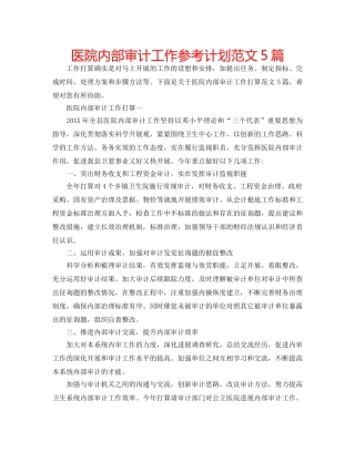 医院内部审计工作参考计划范文5篇 