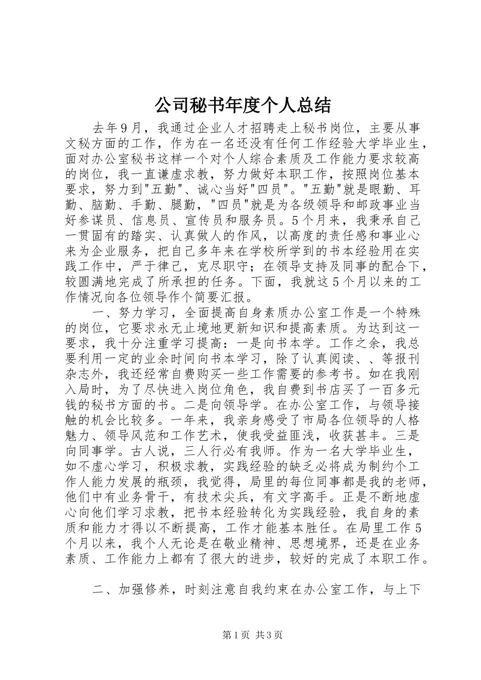 公司秘书年度个人总结 _第1页