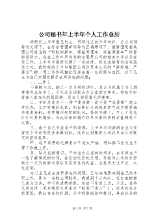 公司秘书年上半年个人工作总结 