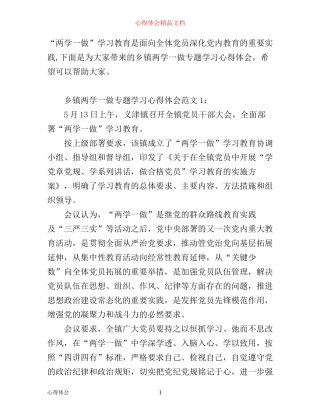 乡镇两学一做专题学习心得体会6篇