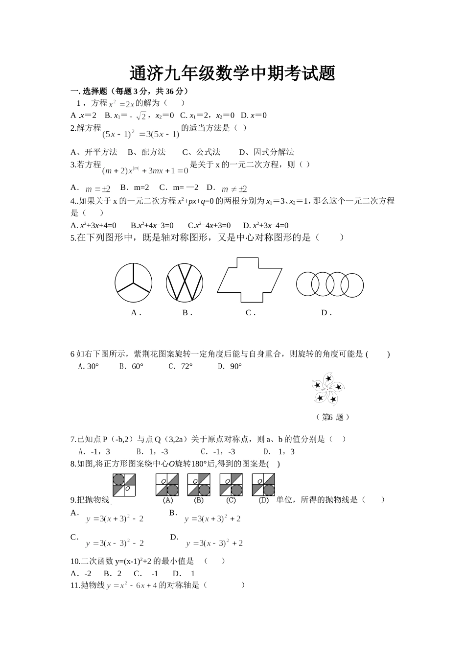 通济九年级数学中期考试题_第1页