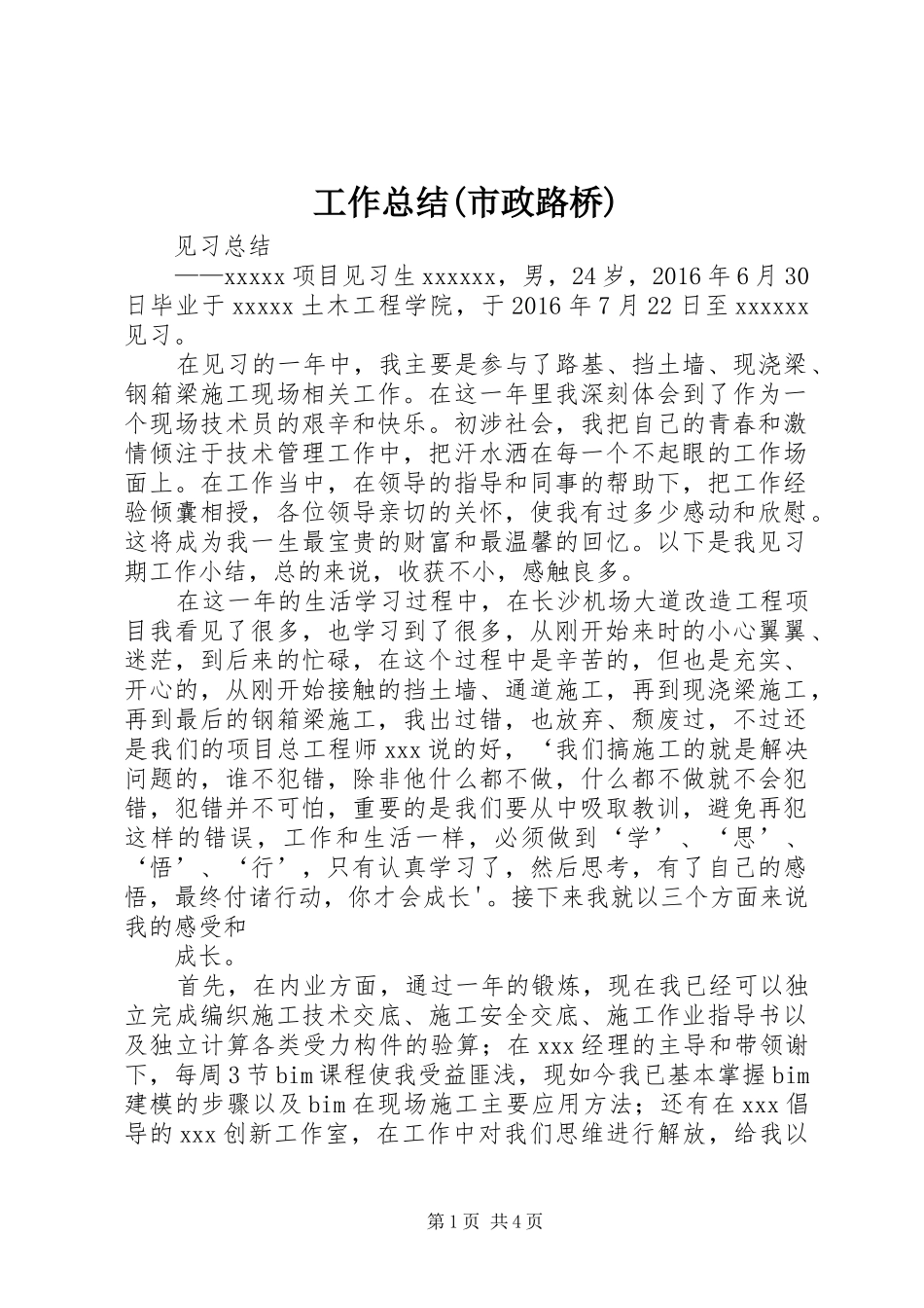 工作总结(市政路桥) _第1页