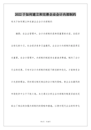 2024于如何建立和完善企业会计内部制约