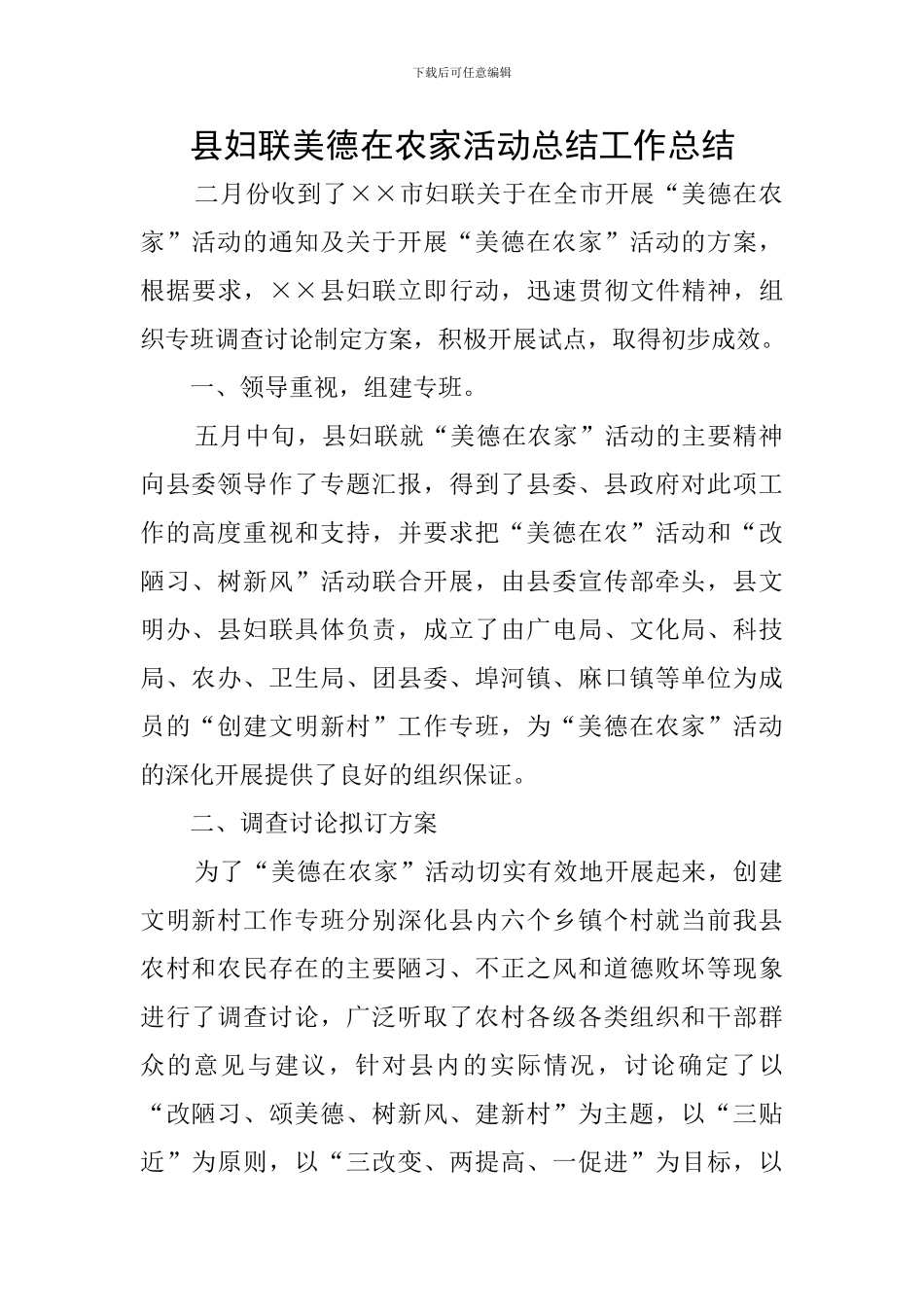 县妇联美德在农家活动总结工作总结_第1页