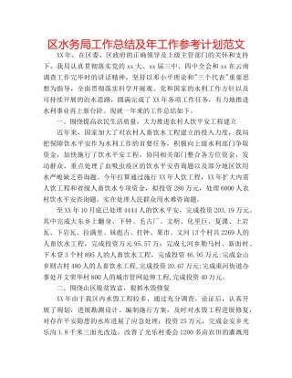 区水务局工作总结及年工作参考计划范文 