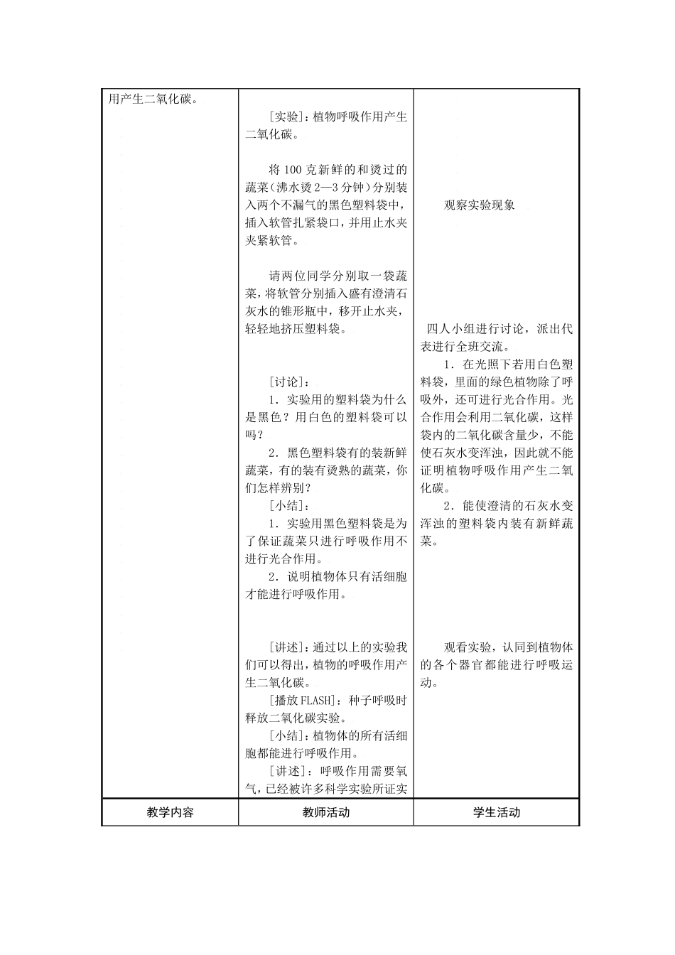 生物：第6章第四节+植物的呼吸作用+教案（苏教版七年级上）_第2页