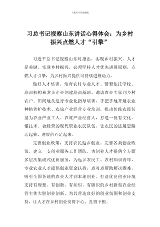 习总书记视察山东讲话心得体会：为乡村振兴点燃人才“引擎”