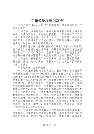 工作经验总结20XX年