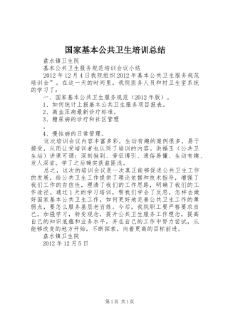 国家基本公共卫生培训总结 