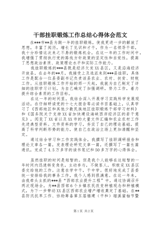 干部挂职锻炼工作总结心得体会范文 