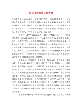 讲正气树新风心得体会 