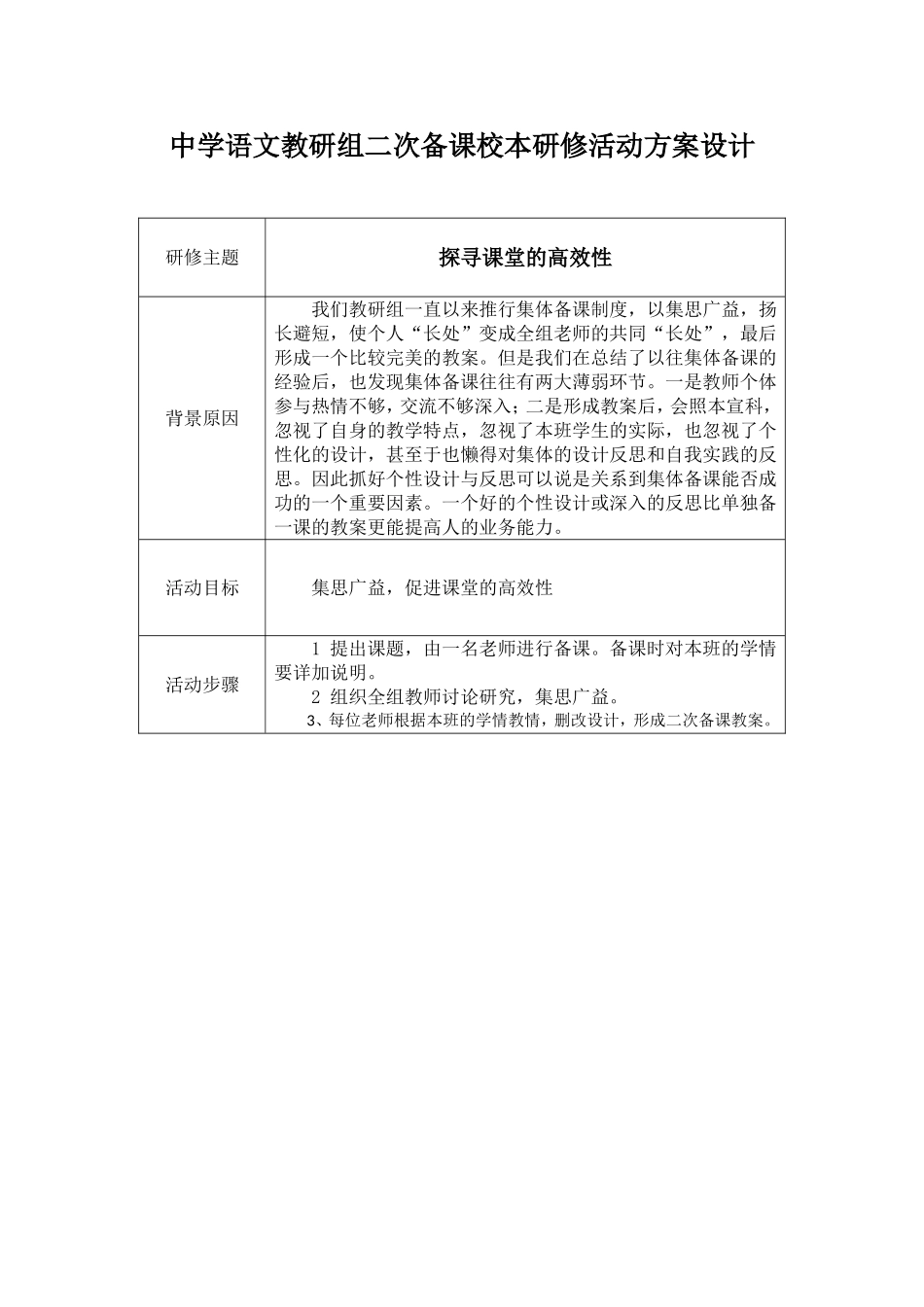 中学语文集体备课方案设计_第1页