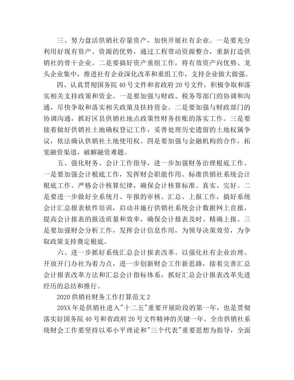 供销社财务工作参考计划 _第2页