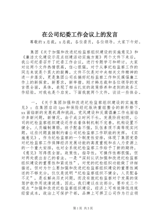 在公司纪委工作会议上的发言稿