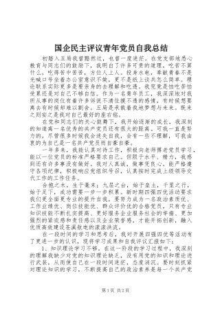 国企民主评议青年党员自我总结 