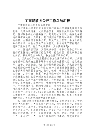 工商局政务公开工作总结汇报 