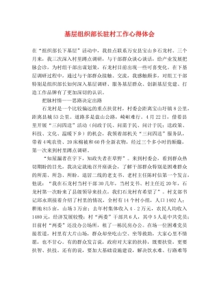 基层组织部长驻村工作心得体会 