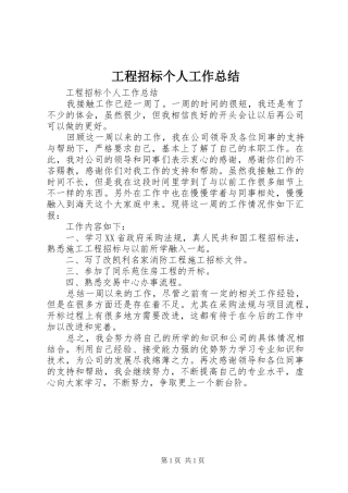 工程招标个人工作总结 