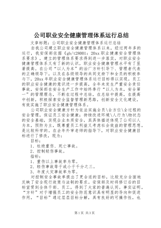 公司职业安全健康管理体系运行总结 