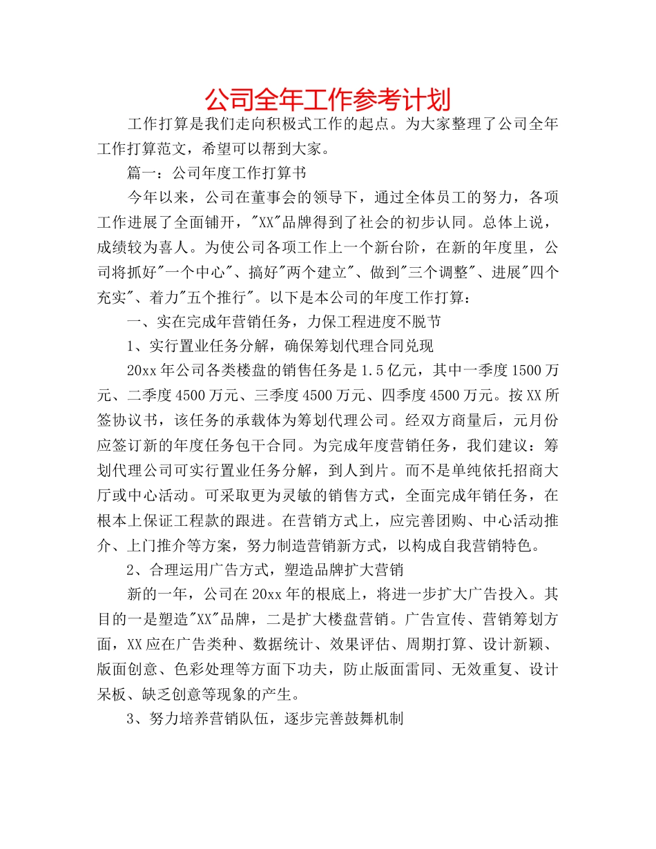 公司全年工作参考计划 _第1页