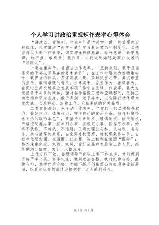 个人学习讲政治重规矩作表率体会心得