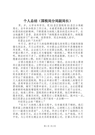 个人总结（国税局分局副局长） 