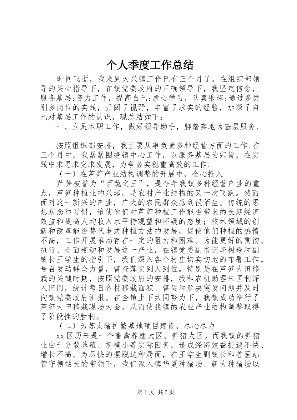个人季度工作总结 _第1页