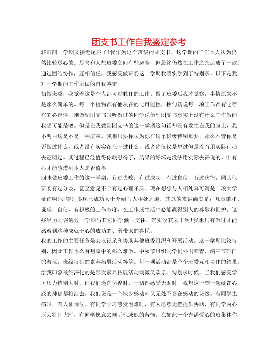 团支书工作自我鉴定参考 _第1页